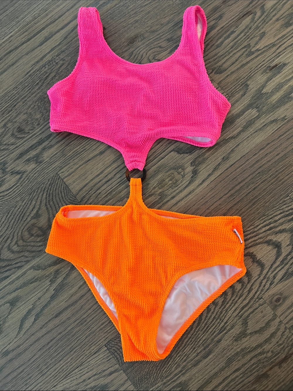 Limeapple Neon Pink & Orange Textured Swim Top & Bottom